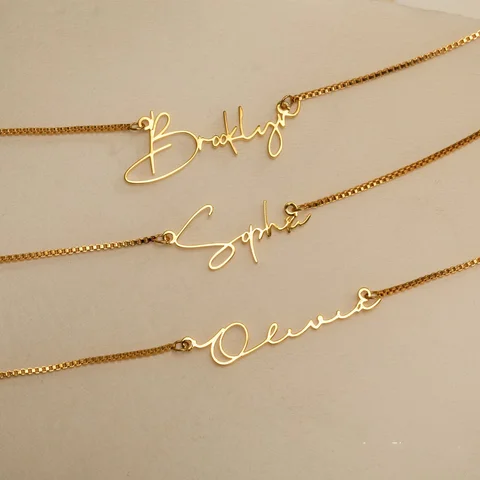 Collar personalizado con nombre de oro con cadena de caja, collar con nombre personalizado, joyería hecha a mano, regalo de cumpleaños personalizado para su mamá