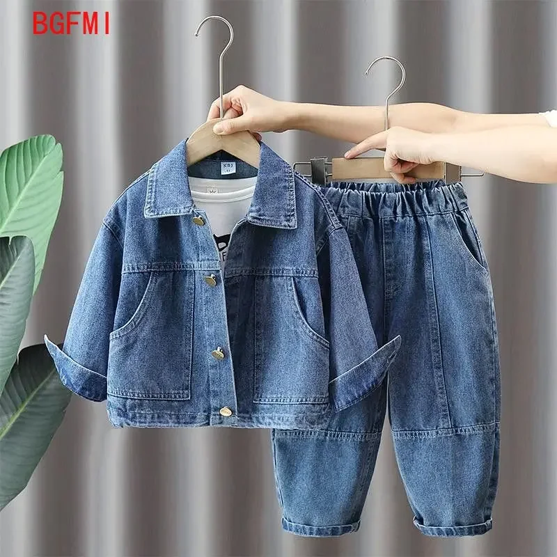 Children's Spring Clothing Set 2025 New Cool and Handsome Boys Fashionable Blue Denim Coat Baby Spring Autumn 2pcs Set Outfits