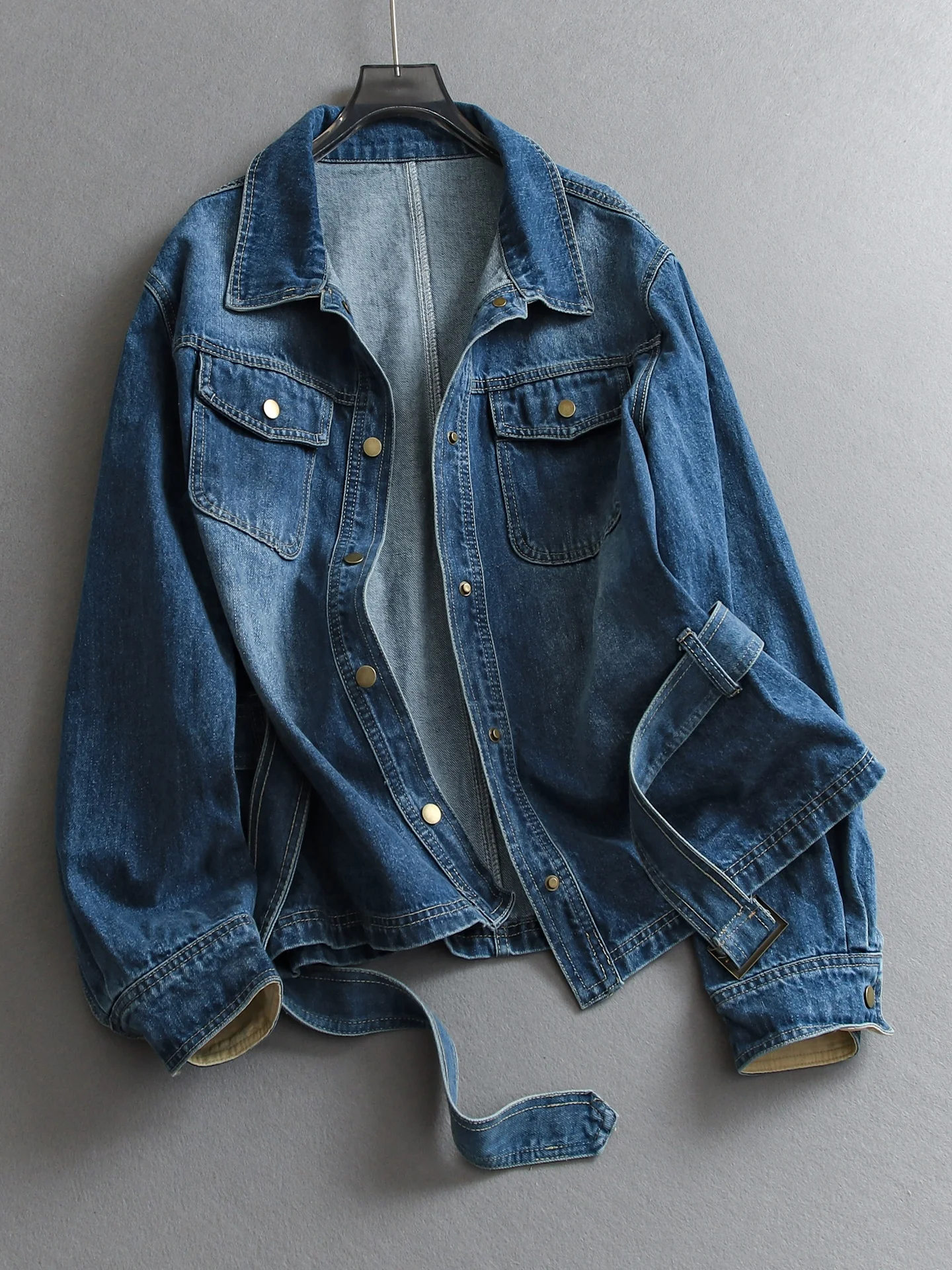 Chaqueta vaquera retro lavada de manga larga para mujer, estilo coreano, nueva colección primavera E134, efecto adelgazante