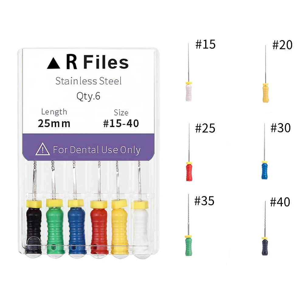6 قطعة/الحزمة ملفات الأسنان استخدام اليد K-ملفات H-ملفات مخرطة 21/25/28/31 مللي متر الفولاذ المقاوم للصدأ اللبية قناة الجذر الملفات أدوات طبيب الأسنان