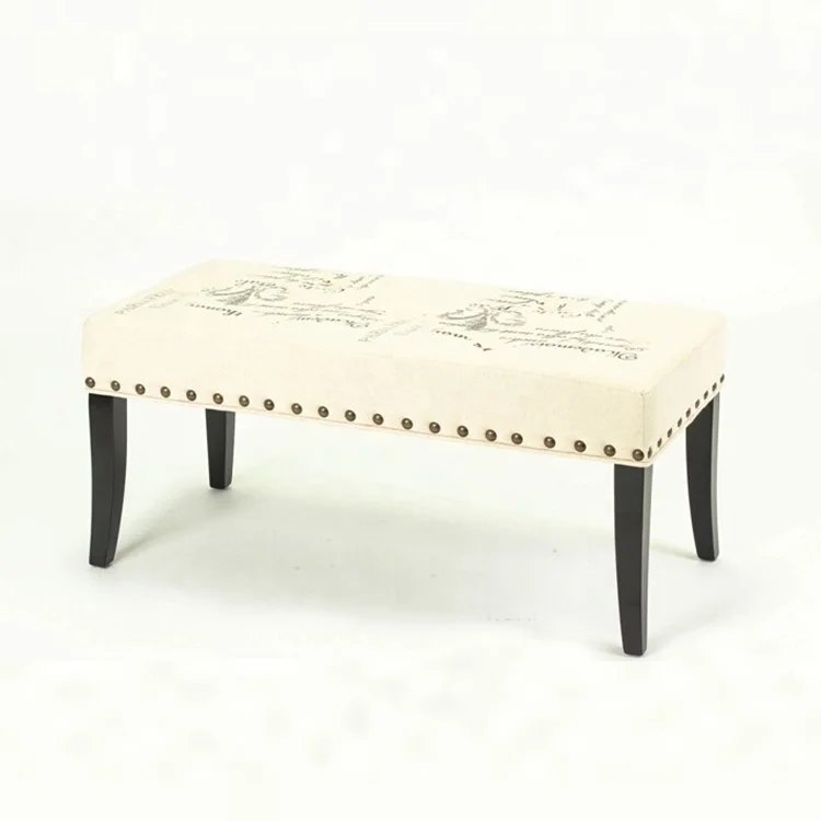 Hand Caved Home Furniture Fabric Foot Stool Solid Wood Long Bench Shoe Changing Furniture Chairs (KY-3038)