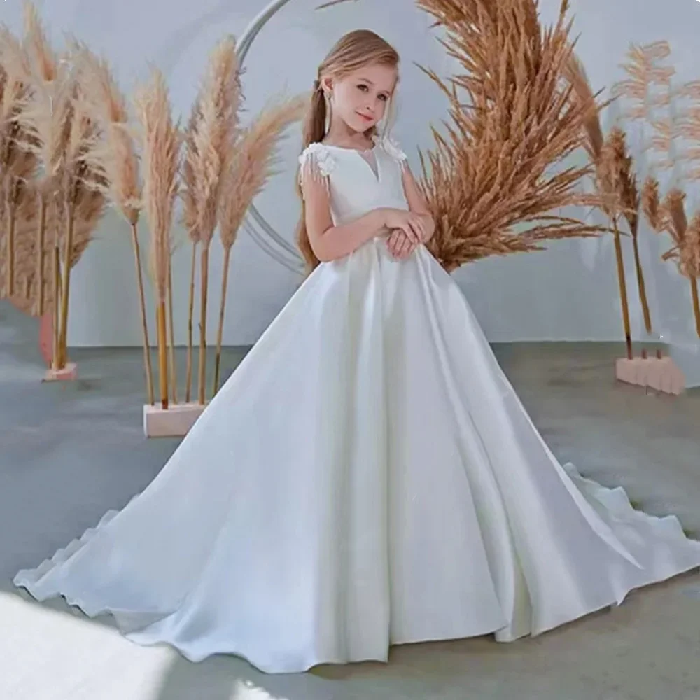 Formal Girl White Gala Dress for Kids Elegant Wedding Prom Dresses Kids Baptism Ball Gown Summer Children Birthday Party Vestido