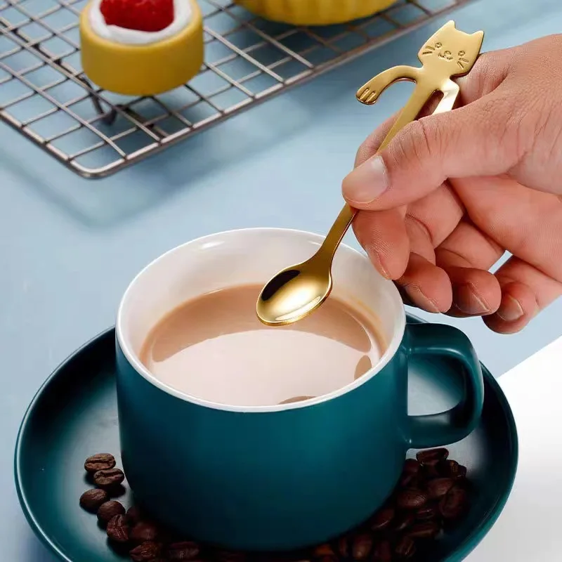 Children Spoons Tableware Kitchen Tools Mini Cute Cat Coffee Spoon 304 Stainless Steel Teaspoon Dessert Snack Scoop Ice Cream