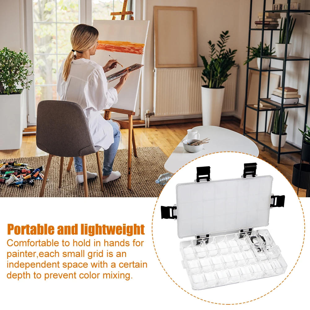 ถาดใส่สีงานฝีมือ DIY แบบพกพามีฝาปิดเปียก24นิ้วสำหรับสีน้ำพลาสติกทนทานงานปิดผนึกงานฝีมือขนาดกะทัดรัด