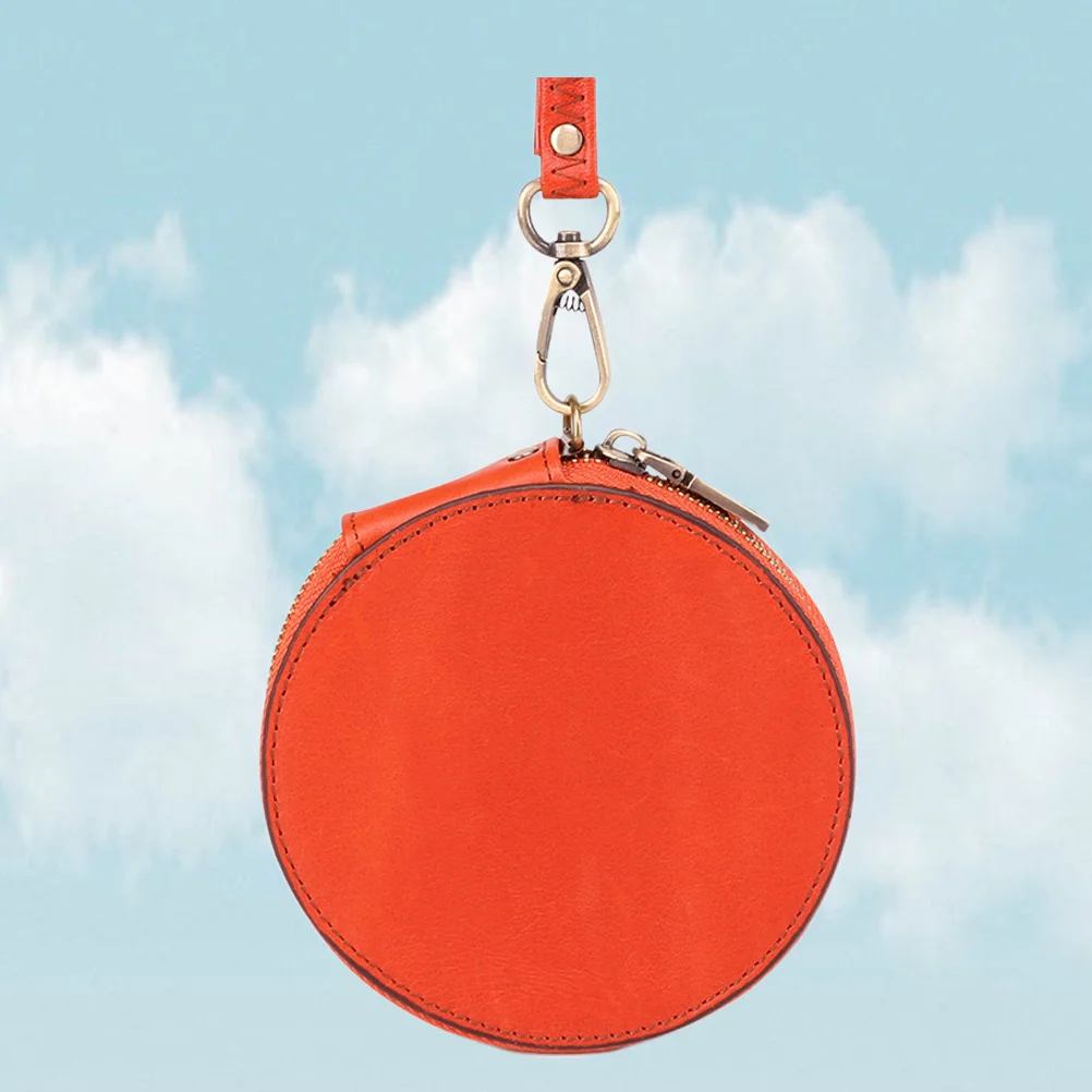 

Mini Coin Purse Vintage Round Zipper Pouch for Women Small Wallet with Lanyard Gift for Her Orange
