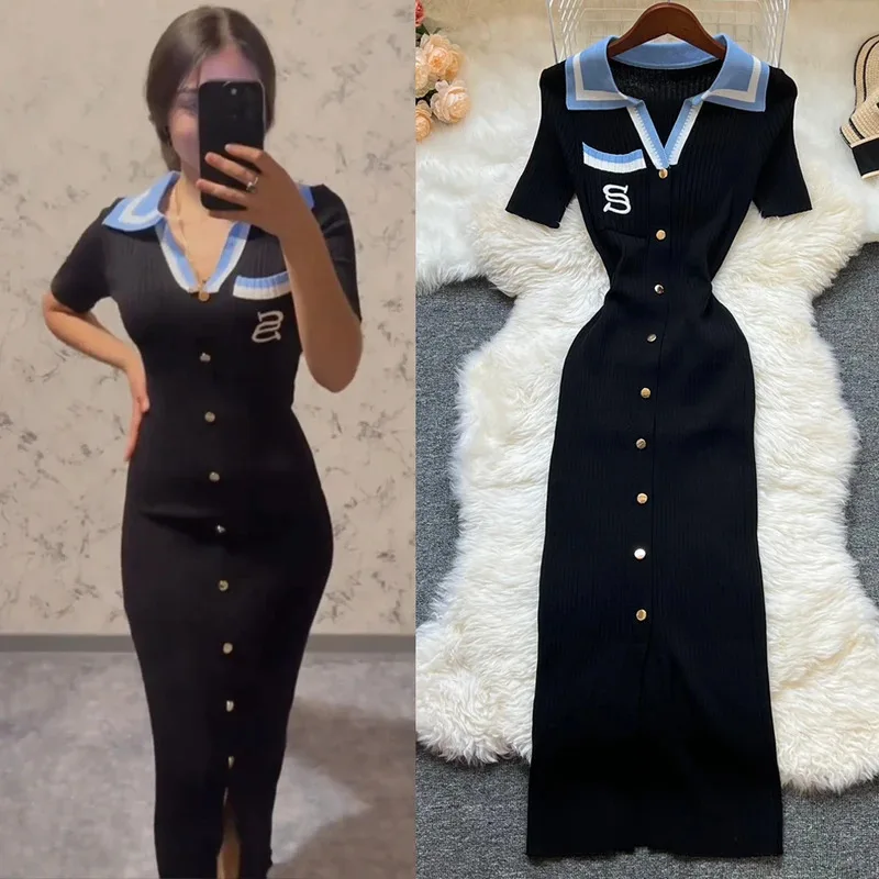 YuooMuoo брендовое модное летнее вязаное платье для женщин, новинка 2025 года, Y2K, длинное облегающее платье-свитер с вышивкой, уличная женская одежда