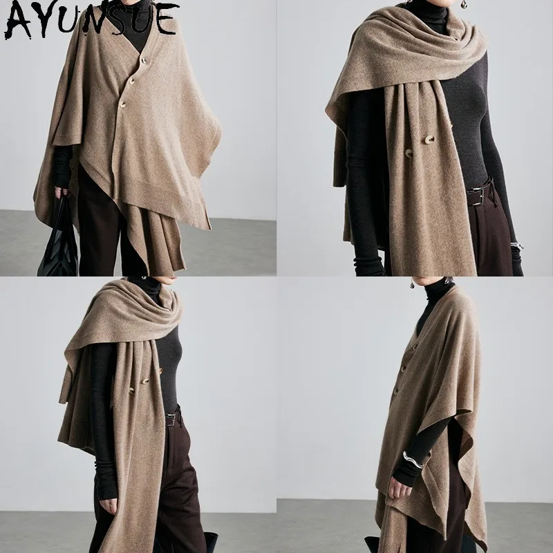 AYUNSUE 100% سترة الكشمير المعنقة 2025 وصول جديد سترة على الطراز الحر ملابس عصرية فريدة للمرأة نوعية جيدة كارديغان ЖenСыы