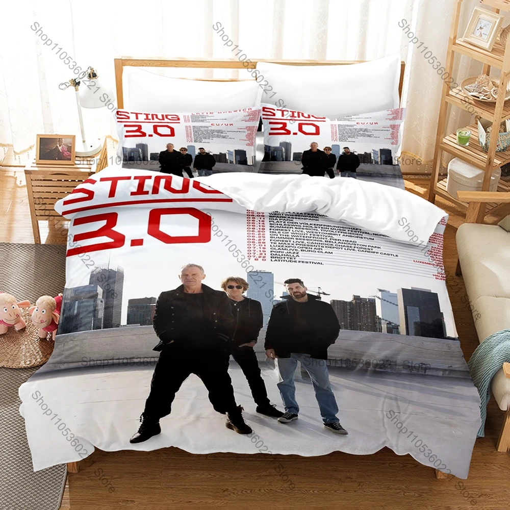 Sting 3.0 Tour Bedding Set, Duvet Cover + 2 Pillowcases, Rock Legend Print Soft Microfiber for Music Fans