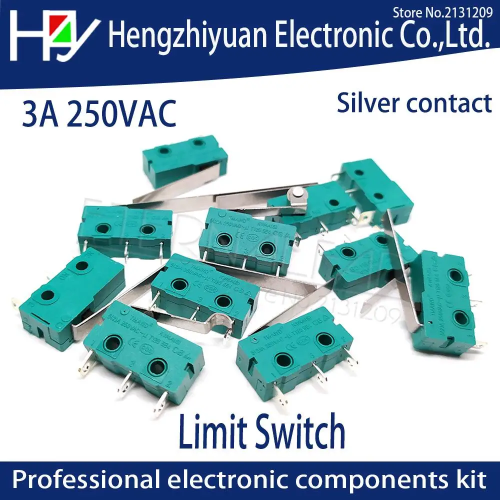 Hzy Mini  Micro Switch Roller Lever Arm SPDT Snap Action LOT 5A 250V KW4-OZ KW4A NC-NO-C With Pulley 3 Feet Stroke Limit Switch