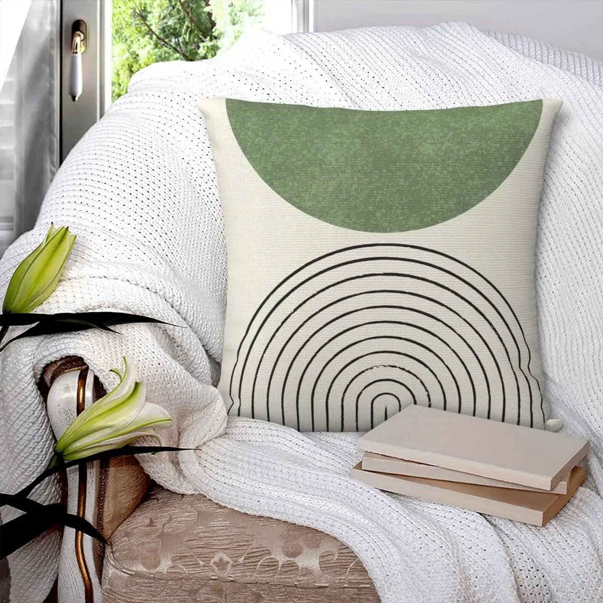 

Arch Balance Green - Mid Century Modern Square Pillowcase Pillow Cover Cushion Zip Decorative Comfort Throw Pillow for Home Car