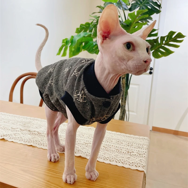 Sphynx Cat Warm Jacket in Winter Hairless Cat Clothes Cotton Baseball Uniform For Devon Rex Cartoon Coat for Kittens small Dogs