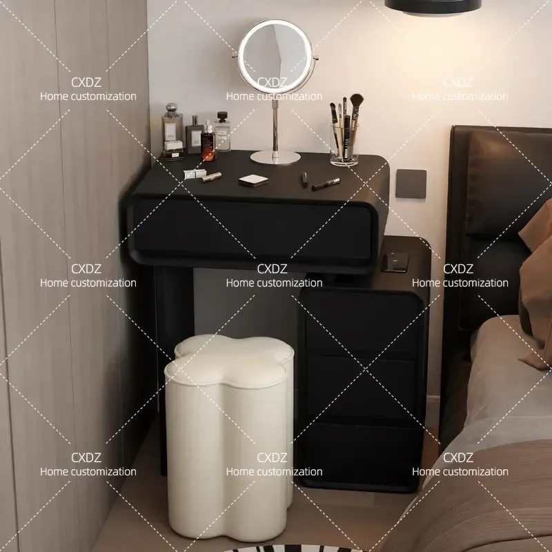 Solid Wood Dressing Table with Chest of Drawers Integrated Bedside Table Retractable Vanity Desk for Small Apartment 60 80cm