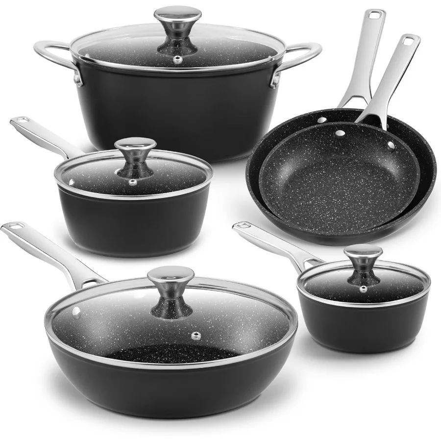 

Induction Cookware Nonstick Pots and Pans Set for Induction Cooktop Compatible with All Stoves Dishwasher Safe Kitchen Cooking