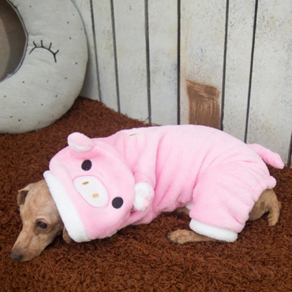 Winter Warm Cute Small Dog Sweater Pink Pig Puppy Clothes Hoodie Costume Warm Winter Coat with Hat for Small Dogs and Puppies