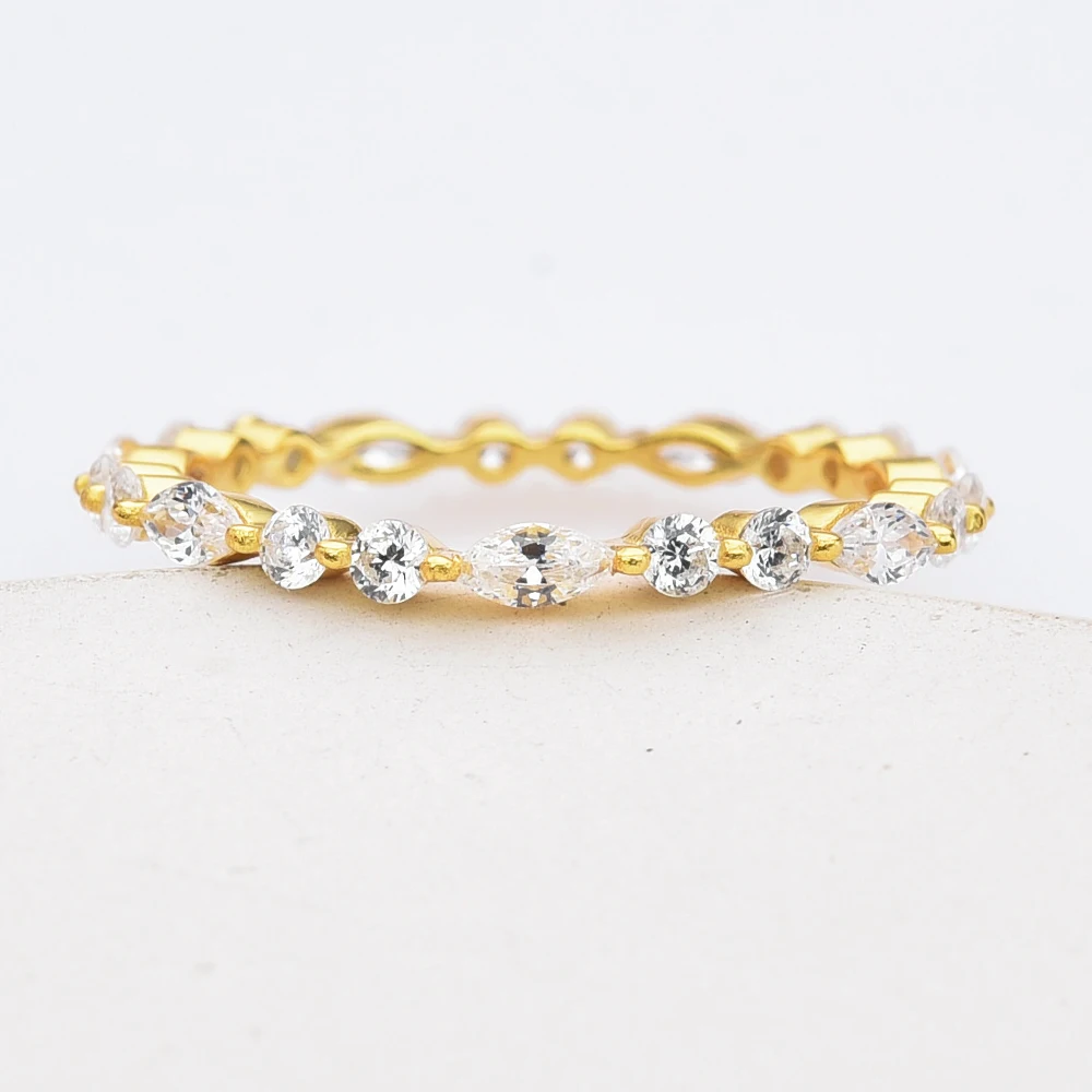 925 Sterling Silver Natural Full Eternity Zircon Rings Golden Plated Marquise Gemstone Jewelry for Women Engagement Gifts