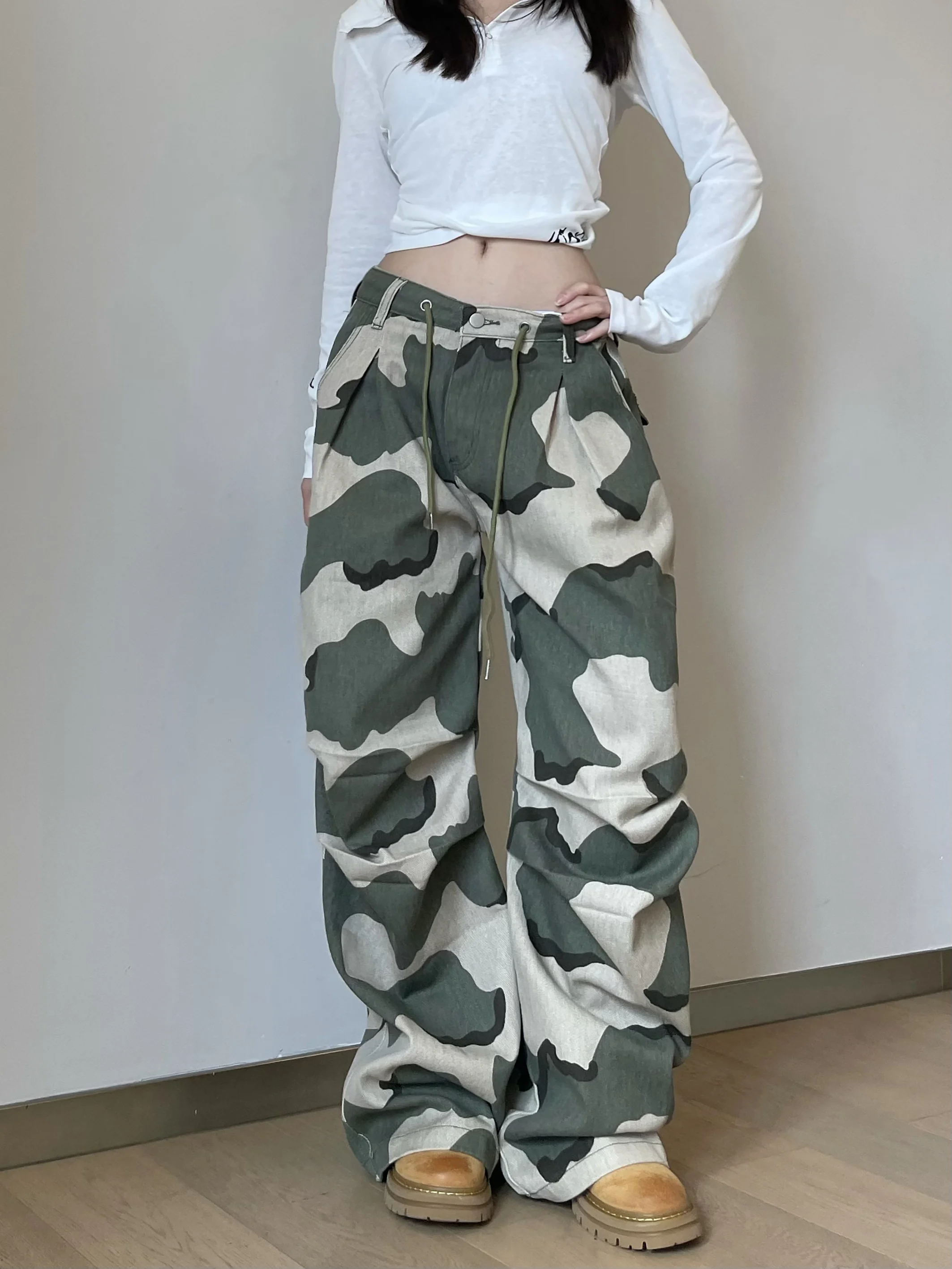 

Американские ретро-брюки-карго с камуфляжным принтом, женские, свободные, универсальные, прямые, повседневные, широкие, рабочие брюки в пол