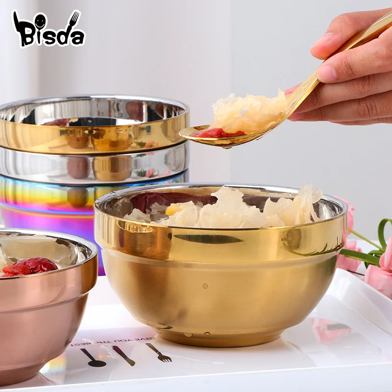 Stainless Steel Rice Bowl Single layer anti-scalding Tableware for Hot Pot Porridge Dumpling Sauce Flatware Soup Noodles Bowls