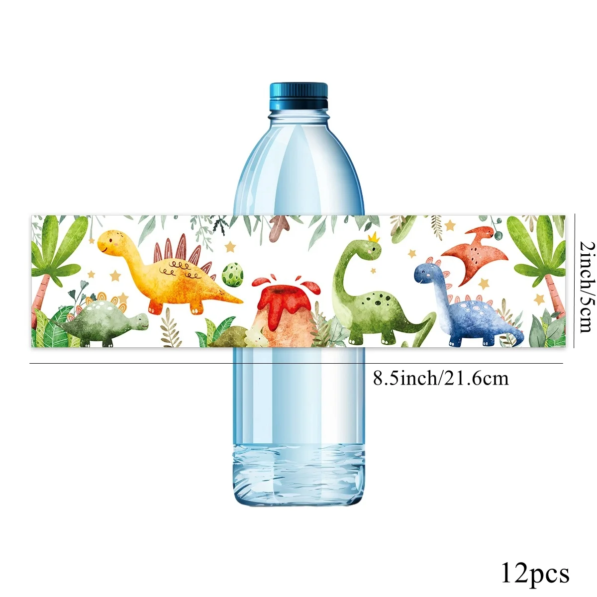 12Pcs Carton Dinosaur Paper Stickers Watercolor Animal Stickers For Kids Dinosaur Birthday Party Decor Water Bottle Packaging
