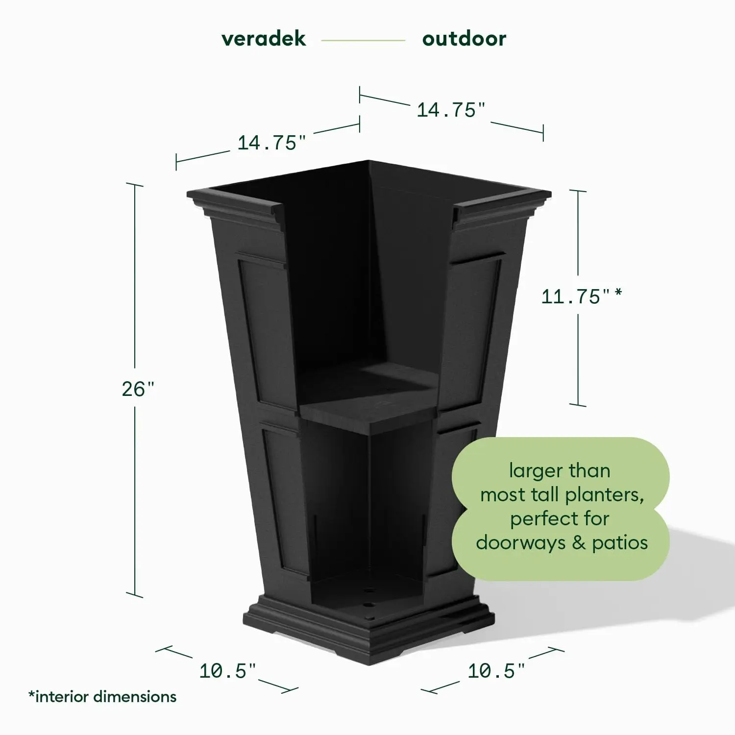 Brixton Series Tall Plastic Planter (Black, 26" H x 14.75" W x 14.75" L - 2 Pack with Shelf), Customized 2
