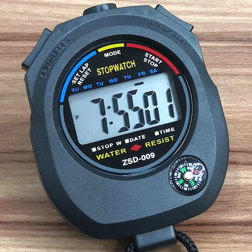 Portable Waterproof Digital Stopwatch Handheld Professional with Wristband Electronic Chronograph Stopwatch 24H Clock Watch