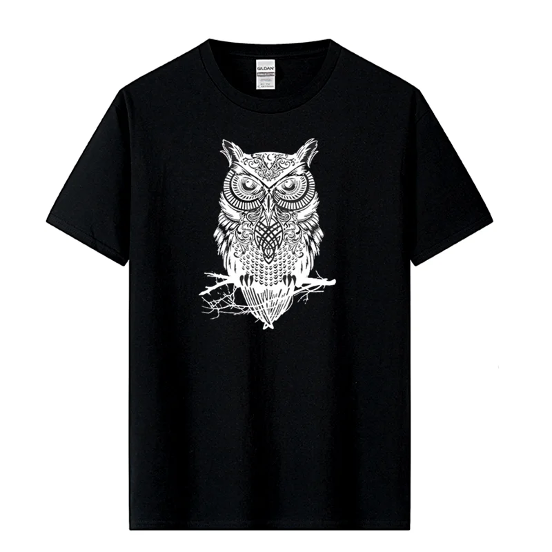 Men\'s T-shirt 100% Cotton Casual T-shirt Owl Print Summer Loose O-neck Funny T Shirt for Men Short Sleeve T-shirt Male Top