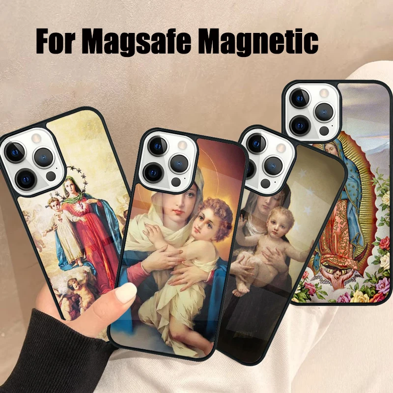 Funda de teléfono Magsafe religiosa católica de la Virgen María de la esperanza para iPhone 16 15 14 13 12 11 Pro Max Plus cubierta magnética inalámbrica