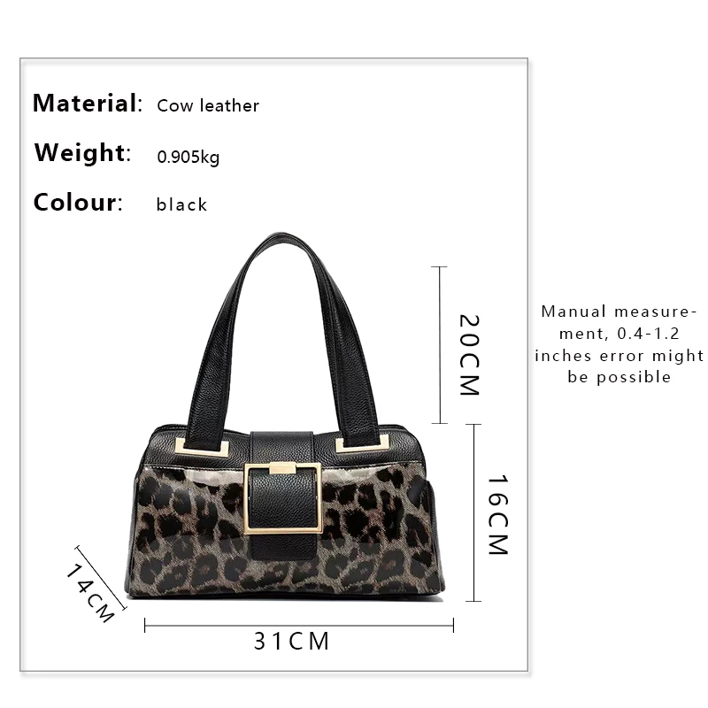 Fashion Genuine Leather Big Tote Handbags Leopard Pattern Soft Cowhide Travel Tote Ladies Long Strap Shoulder Weekend Bags