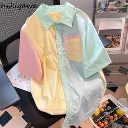 2024 Blusas Mujer De Moda Summer Blouse Women Contrast Color Short Sleeve Korean Shirts Fashion Casual Blouses Oversized Tops