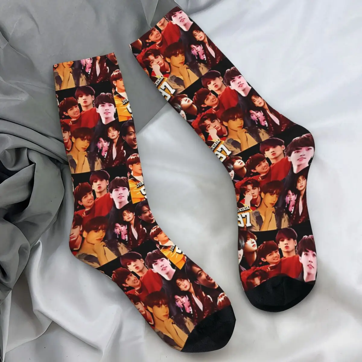 Jungkooks Collage Poster Socks Winter Stockings Novelty Men Breathable Socks Printed Outdoor Sports Non Skid Socks