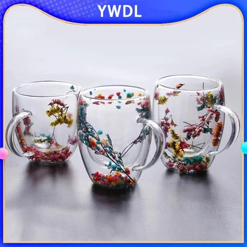 YWDL 1/2 個二重壁ガラスカップハンドル耐熱茶コーヒーカップエスプレッソミルクマグギフト