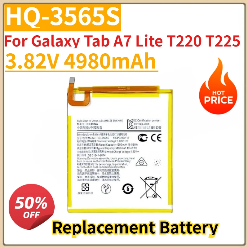 

High Quality New HQ-3565S 3.82V 4980mAh Tablet Battery for Galaxy Tab A7 Lite T220 T225 Replacement Battery