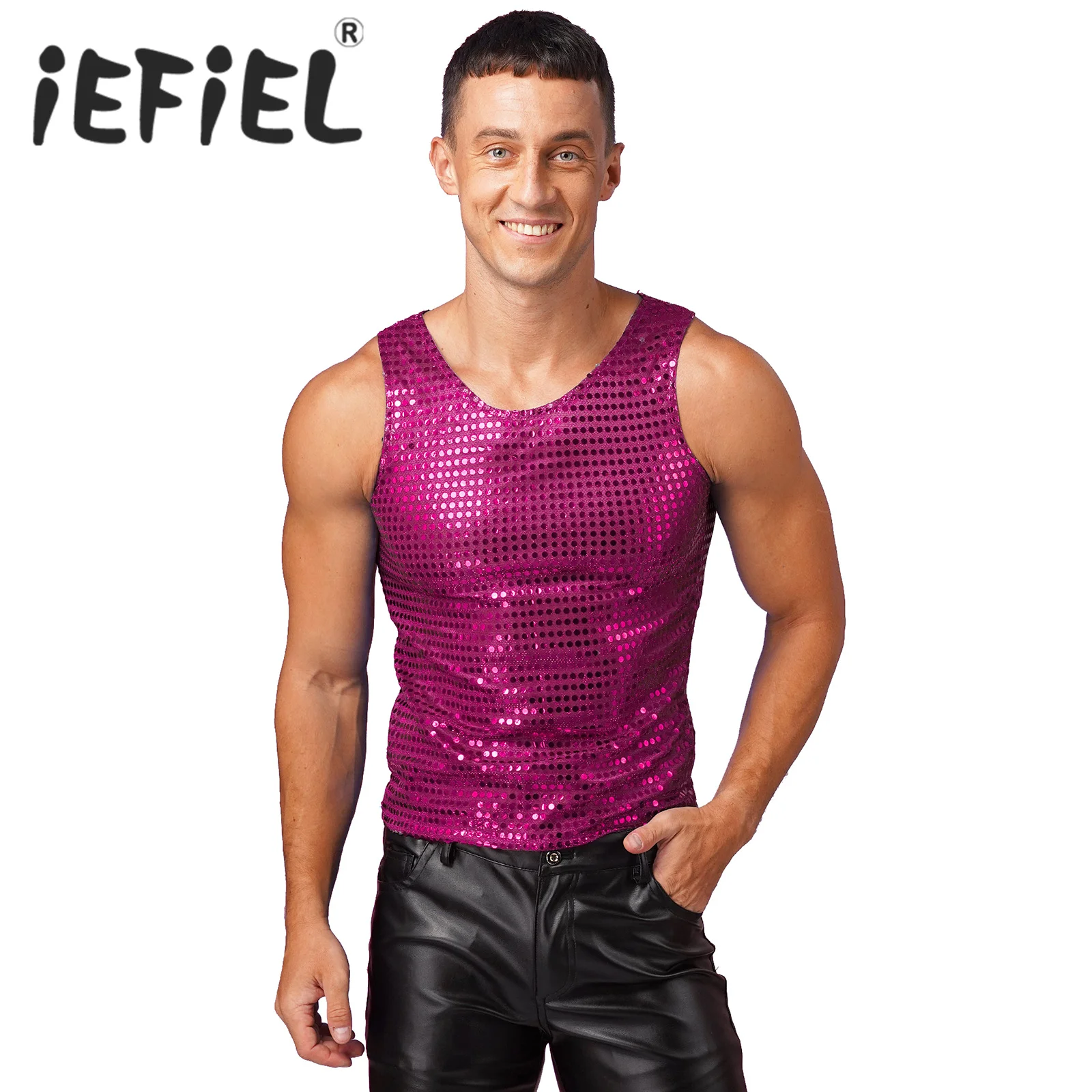 Mens Sequins Nightclub Tank Tops Sleeveless Loose Tops Shiny Christmas Stage Performance Modern Jazz Daning Clubwear Waistcoat