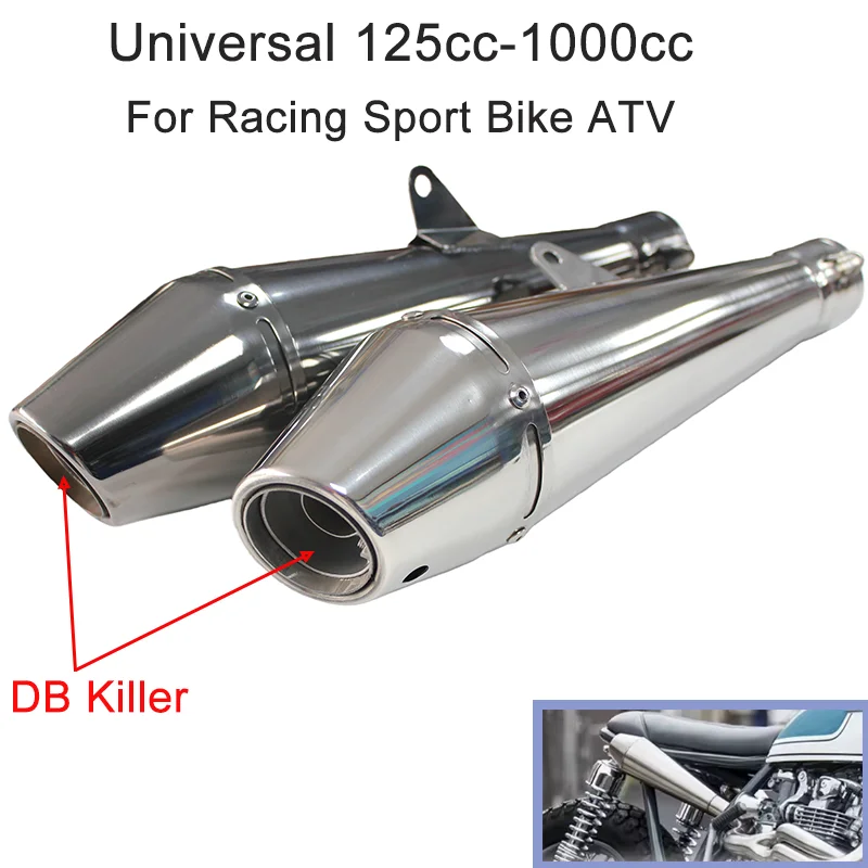 38-51mm Chrome Stainless Steel Exhaust Muffler for 125cc-1000cc Street Sport Racing Scooter Motorcycles and ATVs