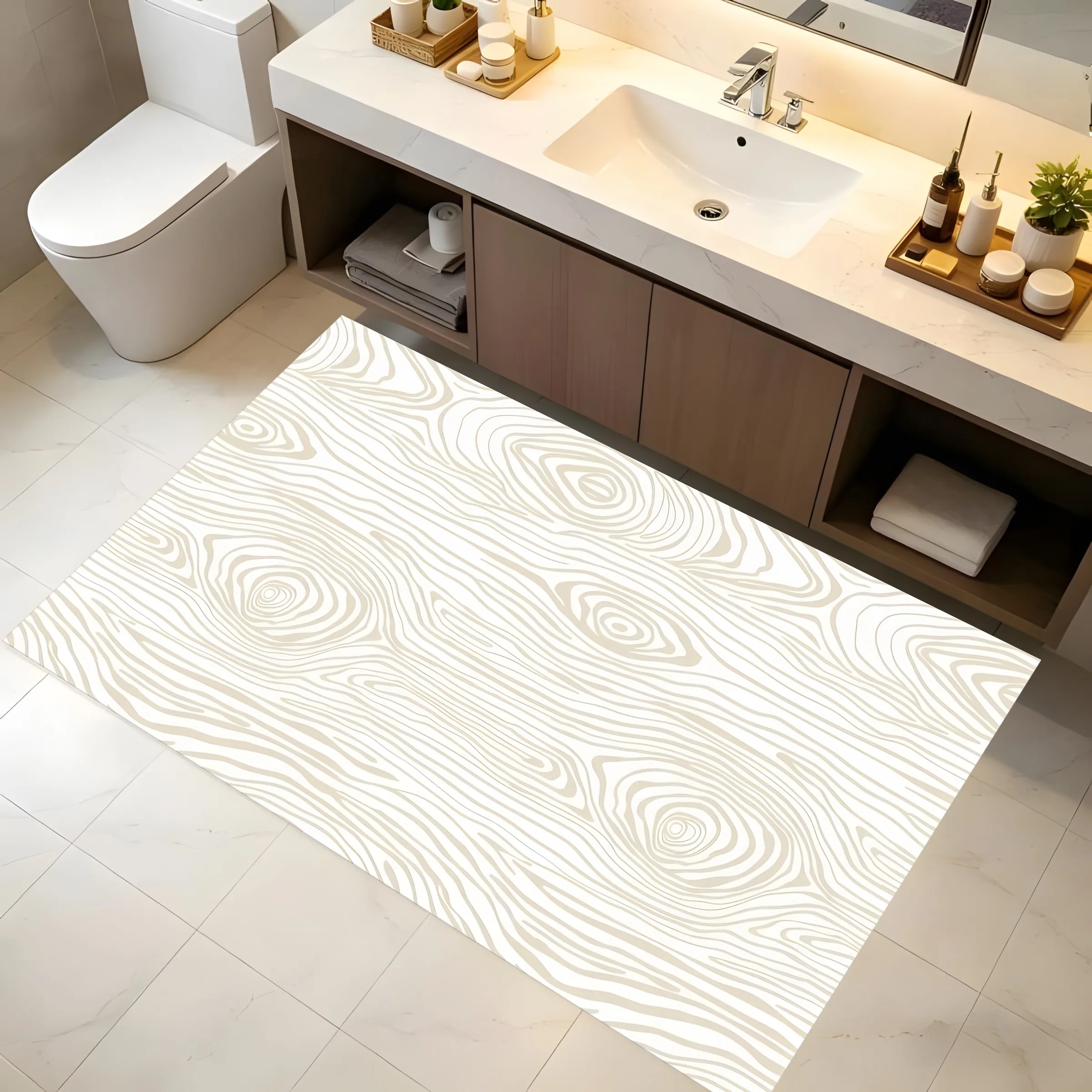 2D Large Rug, Light Wood Grain Tree Ring Pattern, Creamy Simple Style, Living Room & Bedroom Flooring