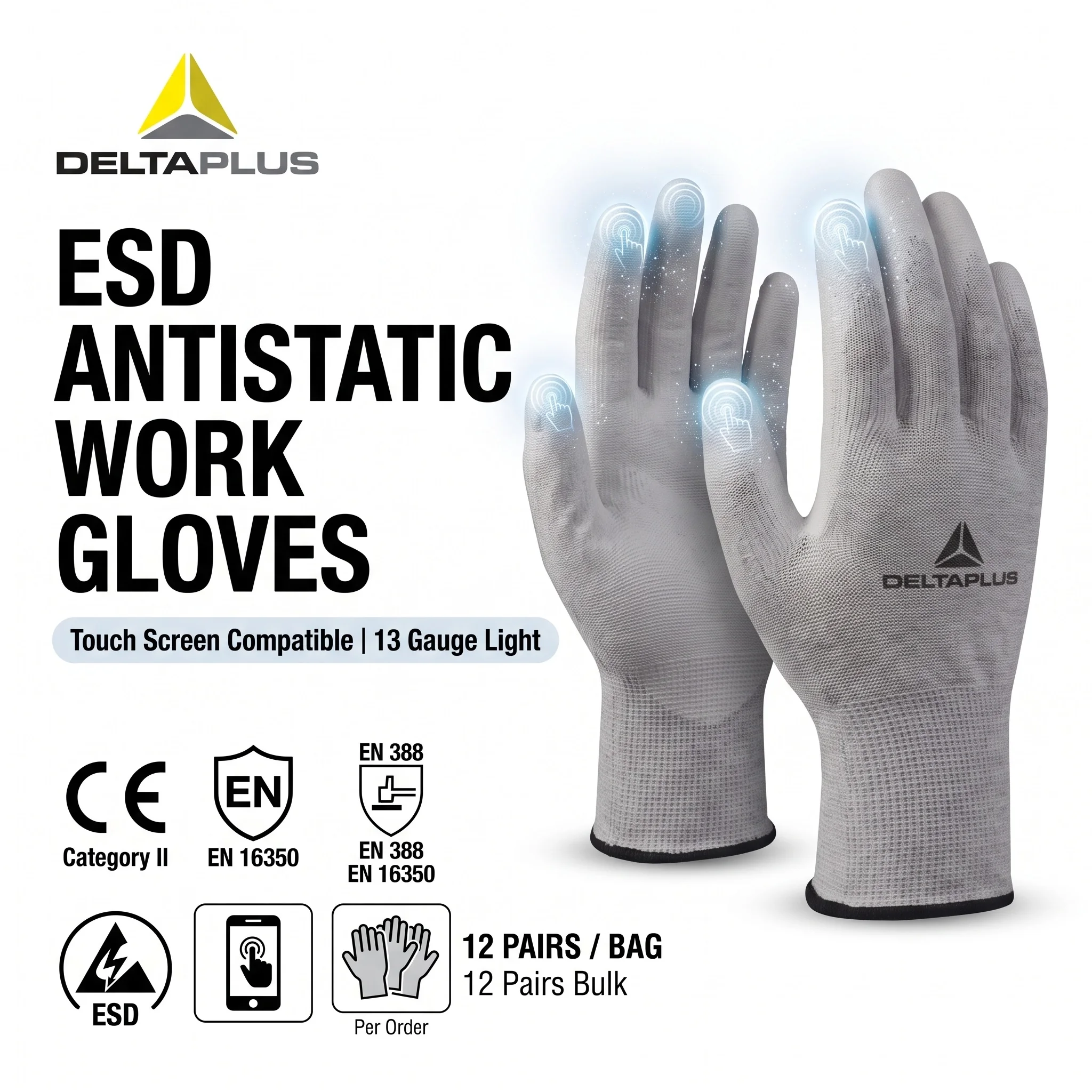 Deltaplus 201790 VE702PESD Antistatic Gloves Work Gloves for Work Electronic Repair Safety Equipment Guantes de Trabajo