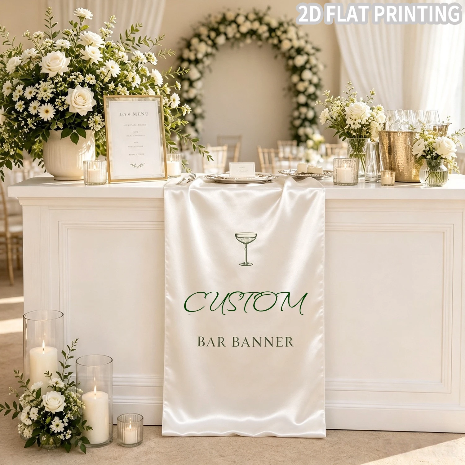 Custom 1pc Satin Bar Banner, Bar Sign Signature Drinks Sign as Tablecloth for Reception for Wedding, Engagement, Birthday