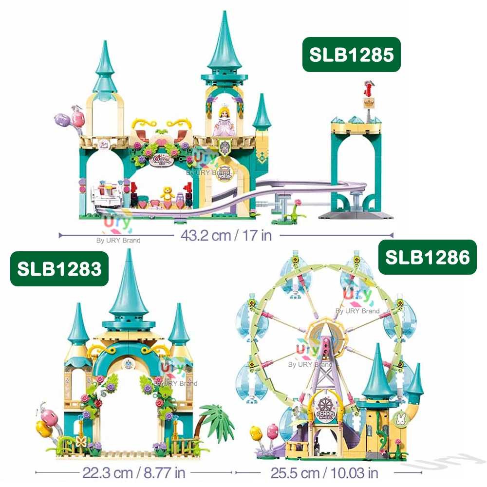 Sluban Friends City Amusement Shuttle Castle Roller Coaster Coaster Ferris Wheel Model Building Blocks Set DIY Toy for Gift