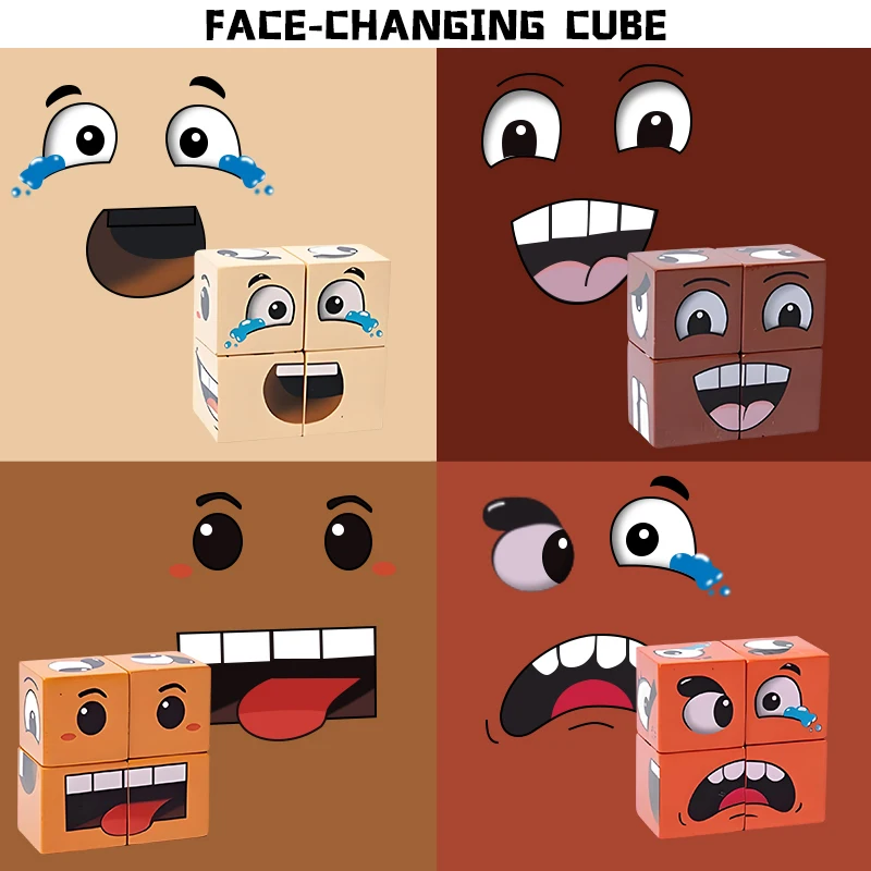종소리가 나는 나무로 만든 표정 변화 마술 큐브 게임, 표정 퍼즐 블록 게임