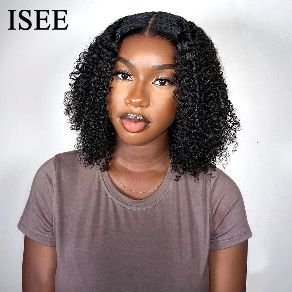 

ISEE Hair Wear Go Glueless Wig HD Transparent Kinky Curly Bob Wig Lace Front Human Hair Wigs Deep Culy Short Bob Wigs PrePlucked