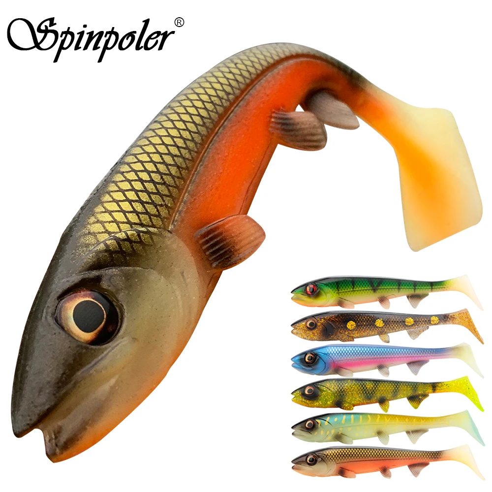 Spinpoler-Leurre souple avec queue carrée, appât Élde type poisson nageur idéal pour la pêche à l'alose, au brochet, à la perche, au poisson-chat ou au sandre, 14/18cm