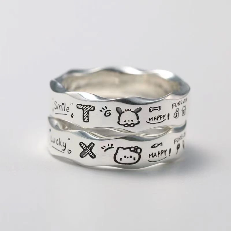 

Cute Pochacco Hello Kitty Finger Ring Anime Kawaii Sanrio Cartoon Couple Ring Hand Jewelry Accessories For Girls Christmas Gifts