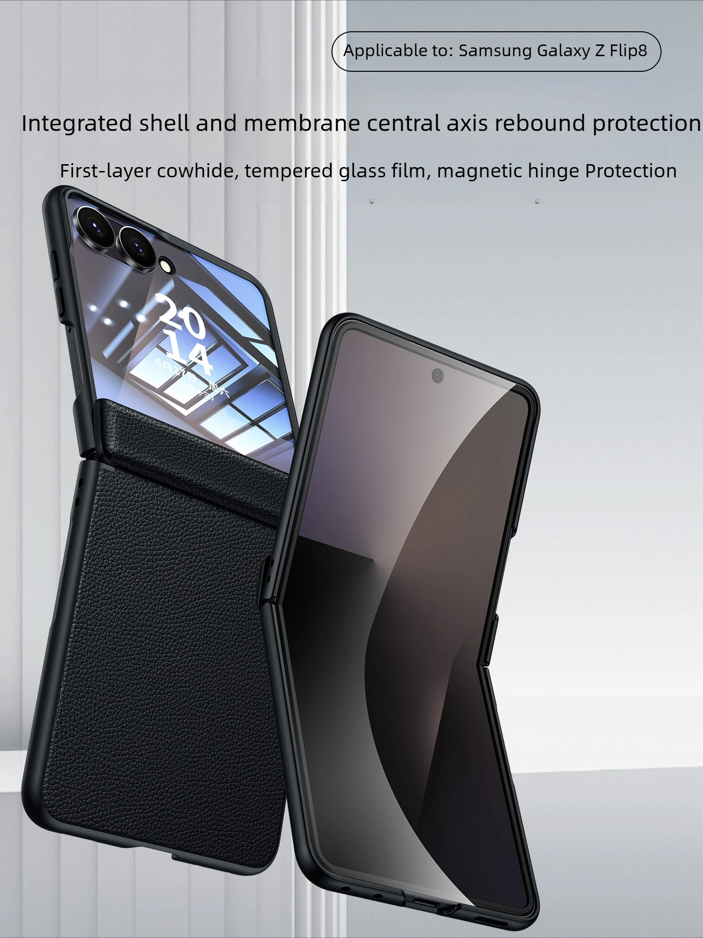 【integrated Shell & Film】for Samsung Galaxy Z Flip 8 Case Luxury Genuine Leather Magnetic Hinge Full Coverage Protective Case