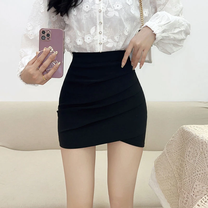 

2025 New Fashion Mini Skirts Solid Color Irregular Folds Hip Wrap Pencil Skirt Spring Summer Women Clothing Anti Slip Skirts