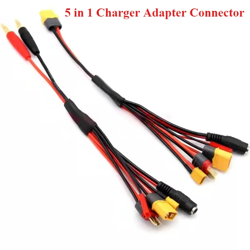 

4.0mm Banana Plug to XT60 XT30 JST DC5.5*2.1 Charger Adapter Connector 5 In 1 Cable for IMAX B6 ISDT Charger RC FPV Racing Drone