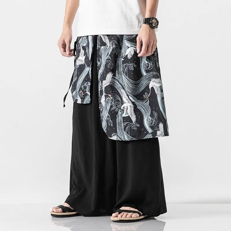 Men's Elastic Waist Wide Leg Pants - Unique Artistic Print, Loose Fit, Comfortable for Casual Wear & Daily Activities M-5XL