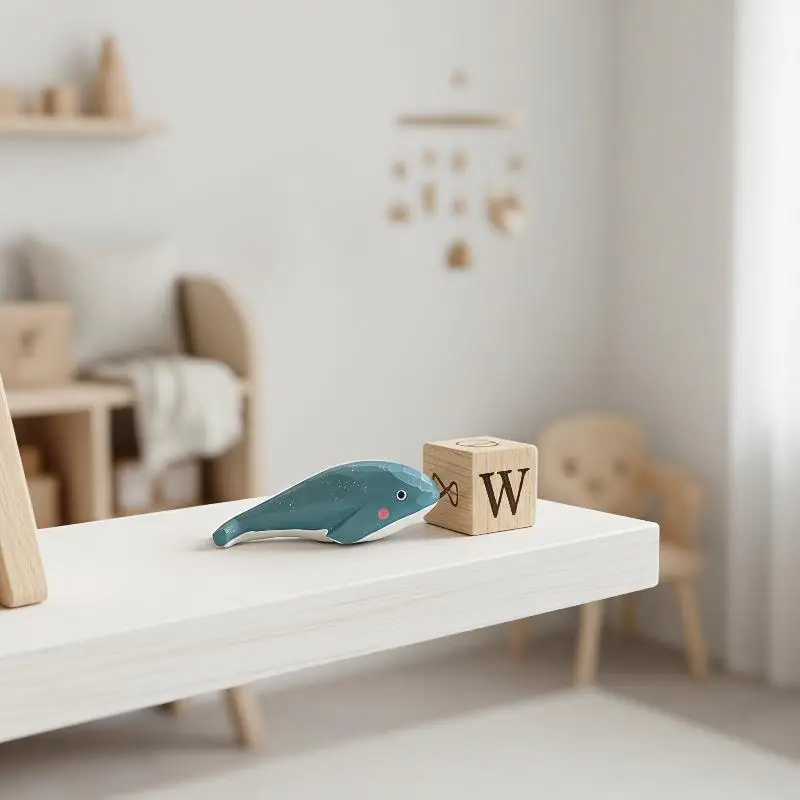 Hand Carved Wooden Whale Figurine Cute Blue Whale Statue Ocean Animal Sculpture Home Desk Decor Ornament Gift For Ocean Lovers