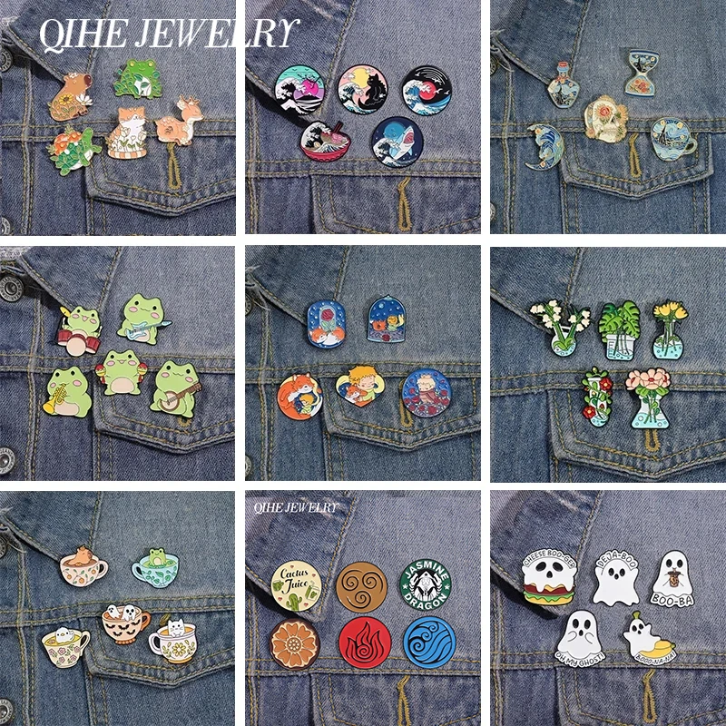 4-7 stücke Sets Cartoon Anime Prinz und Fuchs Emaille Pins Cowboy Mädchen Niedlichen Tier Broschen Revers Abzeichen Kunst Ölgemälde schmuck Geschenke
