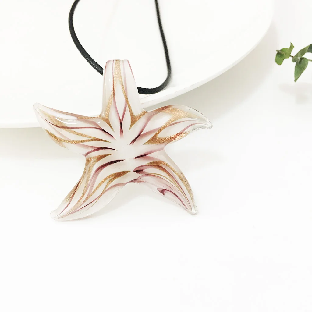 1PCS Sea Star Starfish Pattern Murano Glass Pendant Necklace Jewelry Pink Lampwork For Women 29MM Fashion Decorations