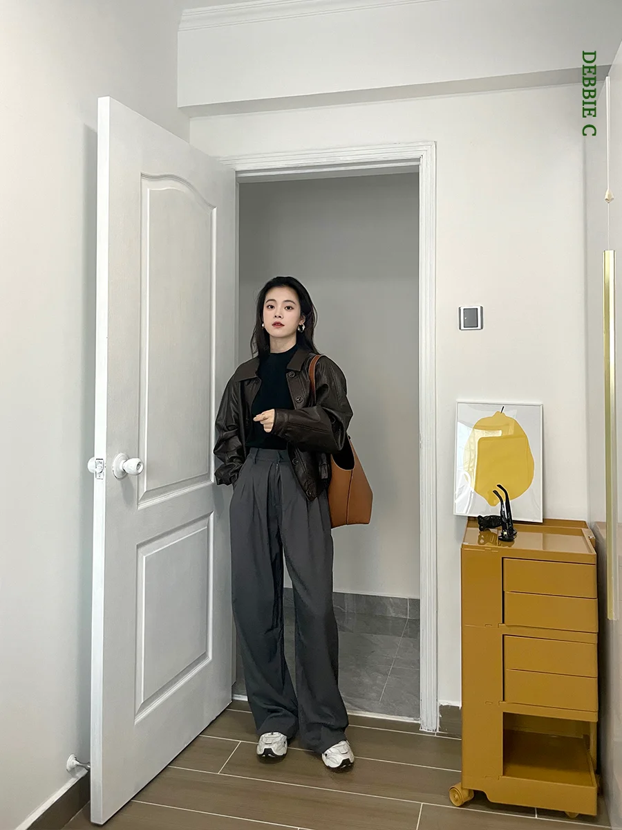 

Ele Bla f High Collar Knitted T-irt ort Sve Classic Versatile Item Debbie C Lady Sle Polyester Fiber 00%