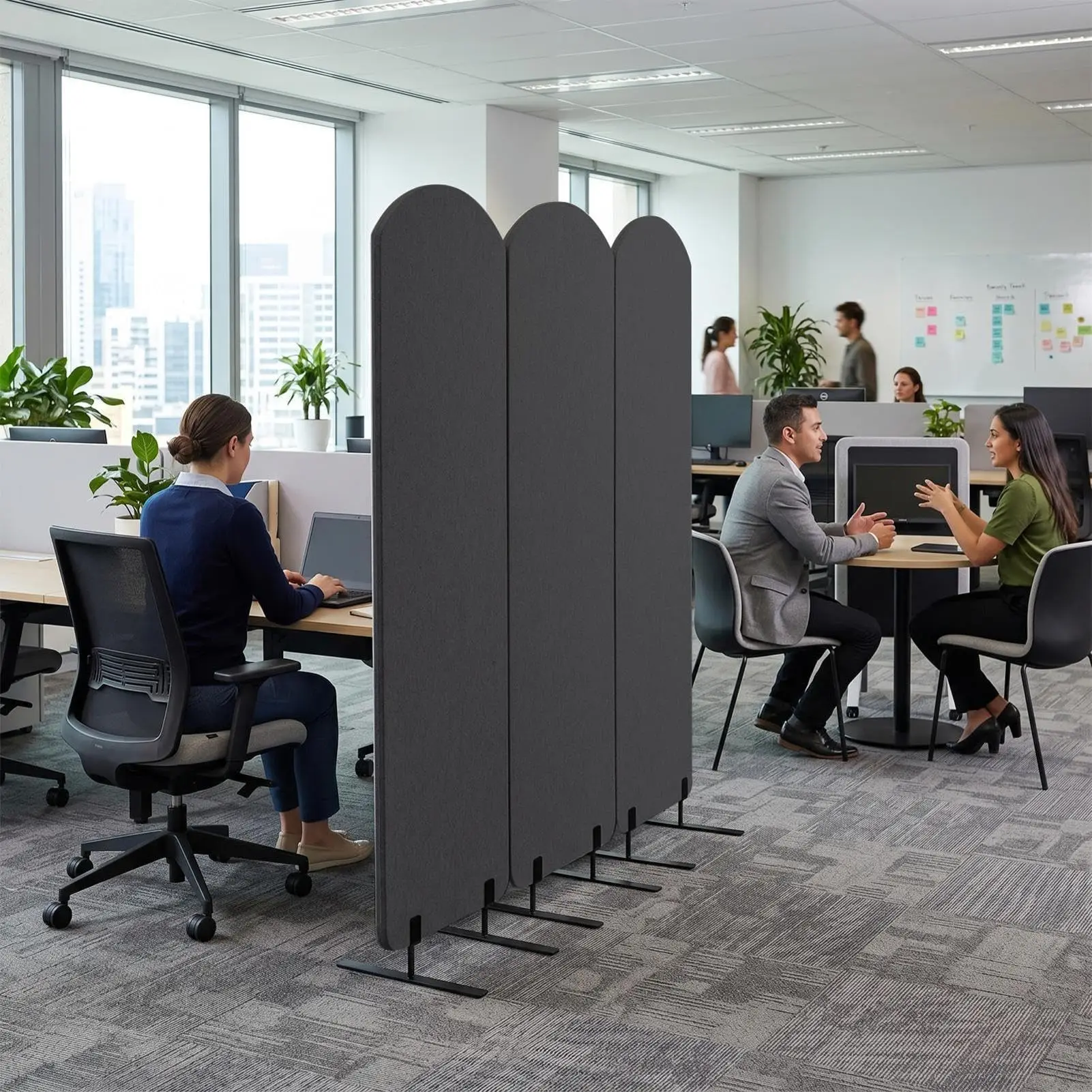 Room Divider Soundproof 3 Panel Office Divider with Wheels Mobile Cule